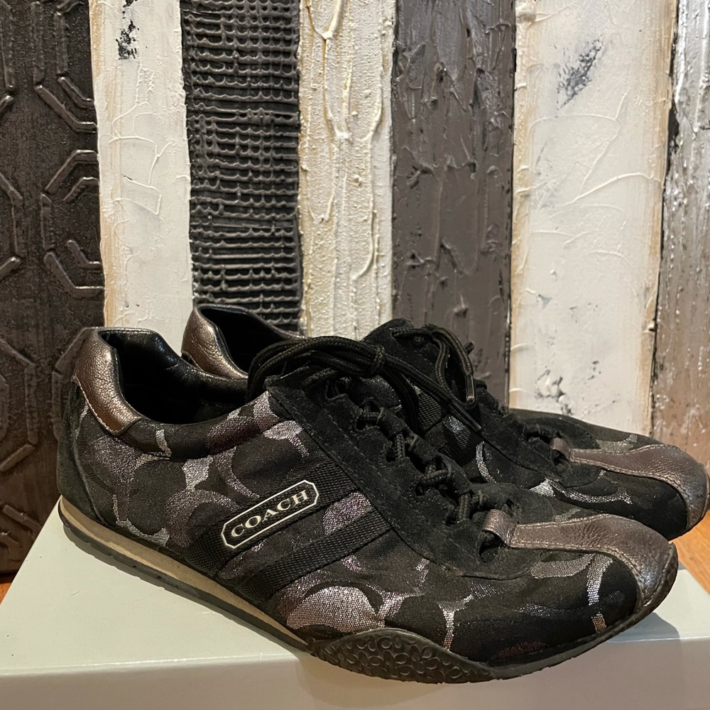 Black and silver coach gym shoes